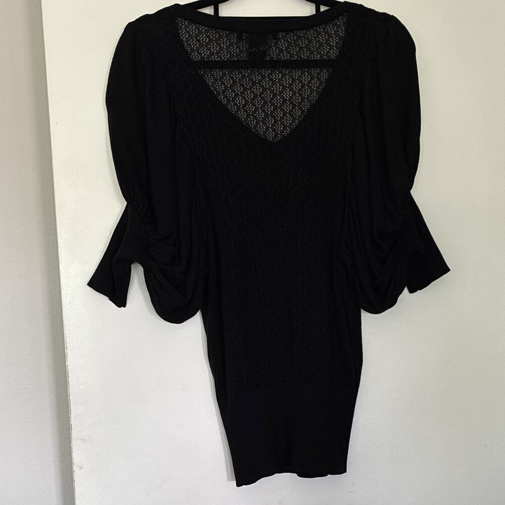 Vintage Arden B Black Dolman Puff Sleeve Sweater Sheer Pointelle Mesh Back Y2K